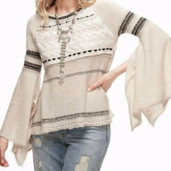 FREE PEOPLE Craft Time Sweater HUGE DRAMATIC Sleeves XS OVERSIZED can fit S M - Picture 13 of 15